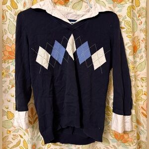 Karen Scott Navy Sweater with Cream Collar
